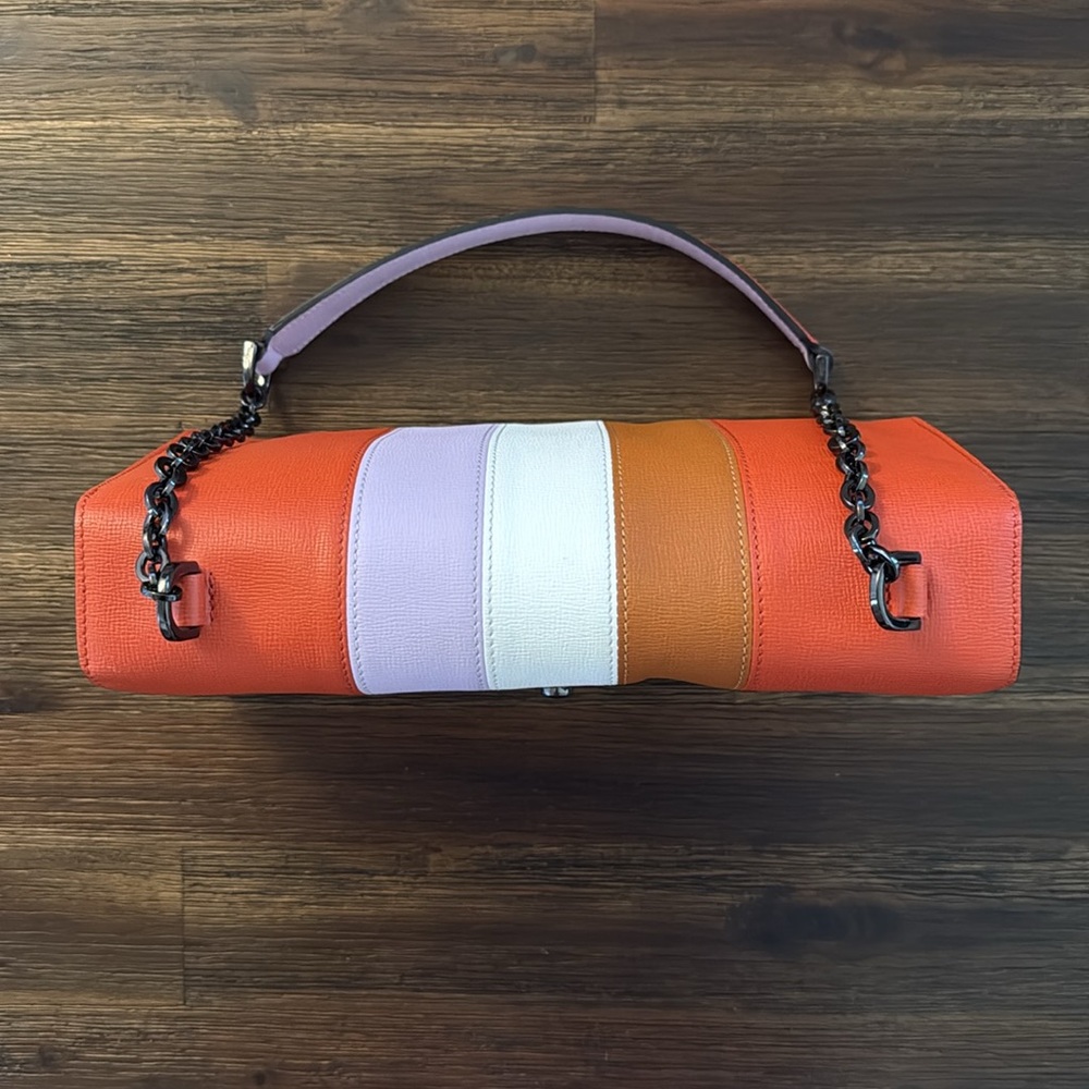 Longchamp Le Pliage Heritage Orange Colorblock Leather Shoulder Bag - Picture 3 of 16